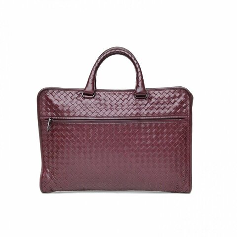 BOTTEGA VENETA 酒紅色牛皮編織手提公事包肩背包