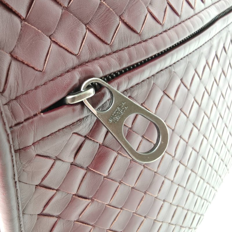 BOTTEGA VENETA 酒紅色牛皮編織手提公事包肩背包-4