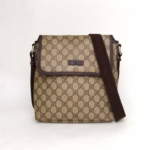 GUCCI 烏木色PVC淺金扣GGlogo老花單肩包肩背包