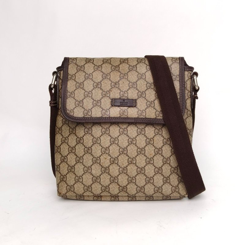 GUCCI 烏木色PVC淺金扣GGlogo老花單肩包肩背包-0