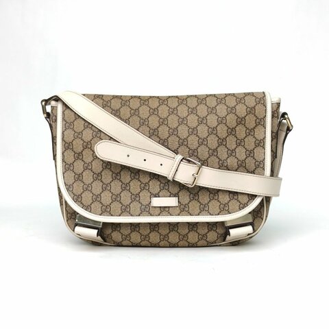 GUCCI 烏木色PVC淺金扣郵差單肩包肩背包