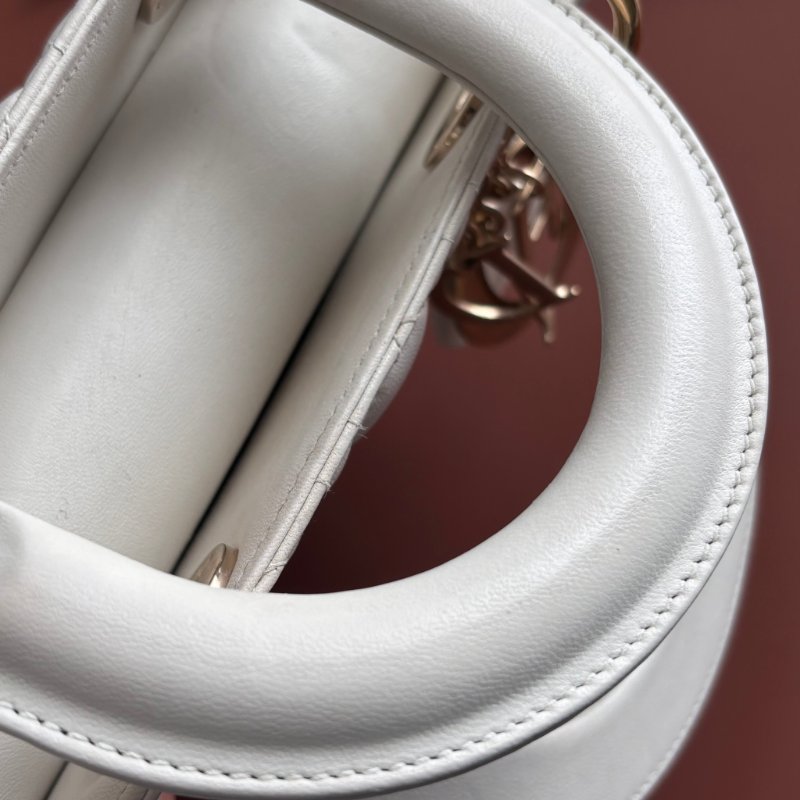 ::Christian Dior:: Lady Dior My ABCDior 白色羊皮5x4藤格紋淡金釦手提斜背黛妃包-16