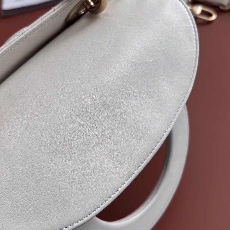 ::Christian Dior:: Lady Dior My ABCDior 白色羊皮5x4藤格紋淡金釦手提斜背黛妃包-31