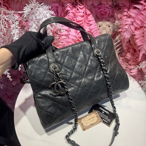 Chanel 油蠟荔枝牛皮肩背包/王吉娜古董精品