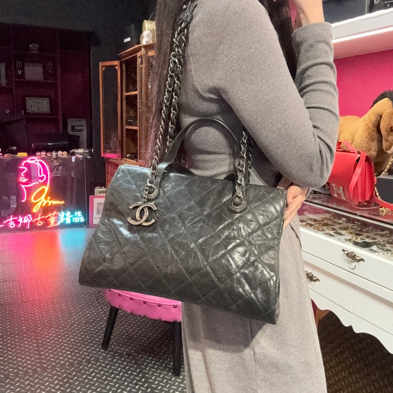 Chanel 油蠟荔枝牛皮肩背包/王吉娜古董精品-1