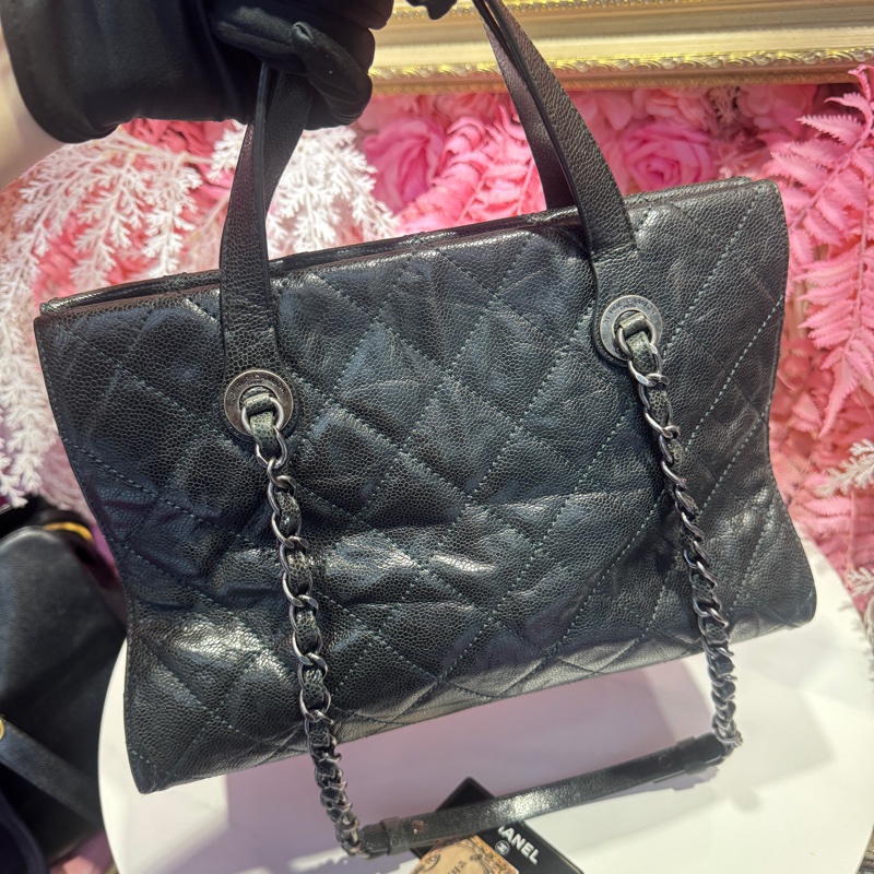 Chanel 油蠟荔枝牛皮肩背包/王吉娜古董精品-4