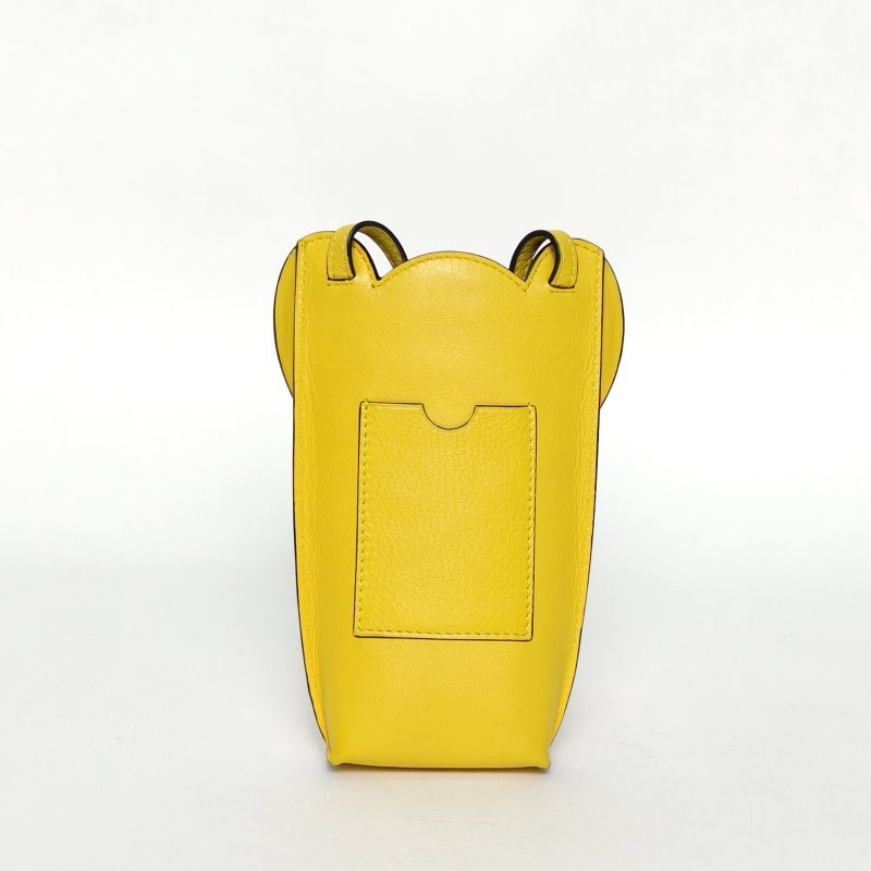 LOEWE ElephantPocketLogo小象手機包黃色牛皮銀扣肩背包-2