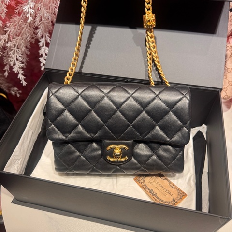 Chanel 黑金金柱調節包/王吉娜古董精品