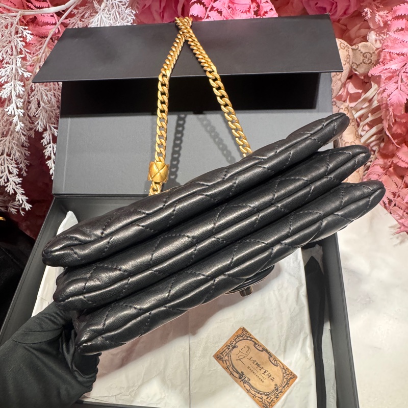 Chanel 黑金金柱調節包/王吉娜古董精品-7