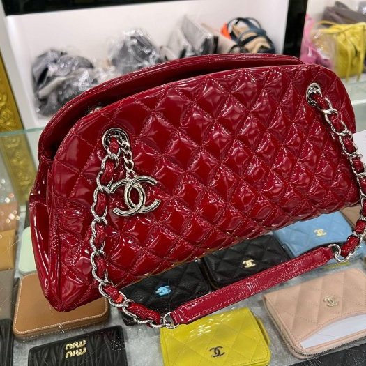 東區正精品㊣Chanel 香奈兒紅色漆皮銀鍊三層貝殼包肩背包 RA1815-1