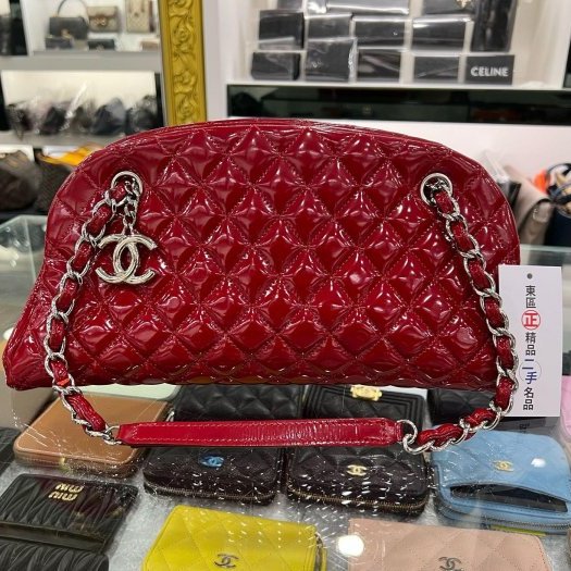 東區正精品㊣Chanel 香奈兒紅色漆皮銀鍊三層貝殼包肩背包 RA1815-2