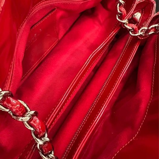 東區正精品㊣Chanel 香奈兒紅色漆皮銀鍊三層貝殼包肩背包 RA1815-4
