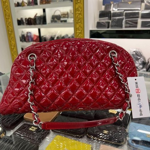 東區正精品㊣Chanel 香奈兒紅色漆皮銀鍊三層貝殼包肩背包 RA1815-9