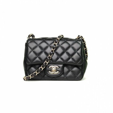 CHANEL CF口蓋包方胖子17黑色羊皮晶片開金扣肩背包