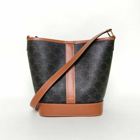 CELINE Triomphe凱旋門標誌印花Canvas水桶包小號18老花PVC金扣肩背包