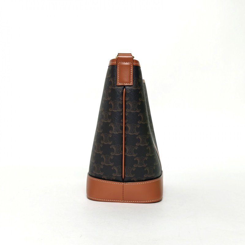 CELINE Triomphe凱旋門標誌印花Canvas水桶包小號18老花PVC金扣肩背包-3