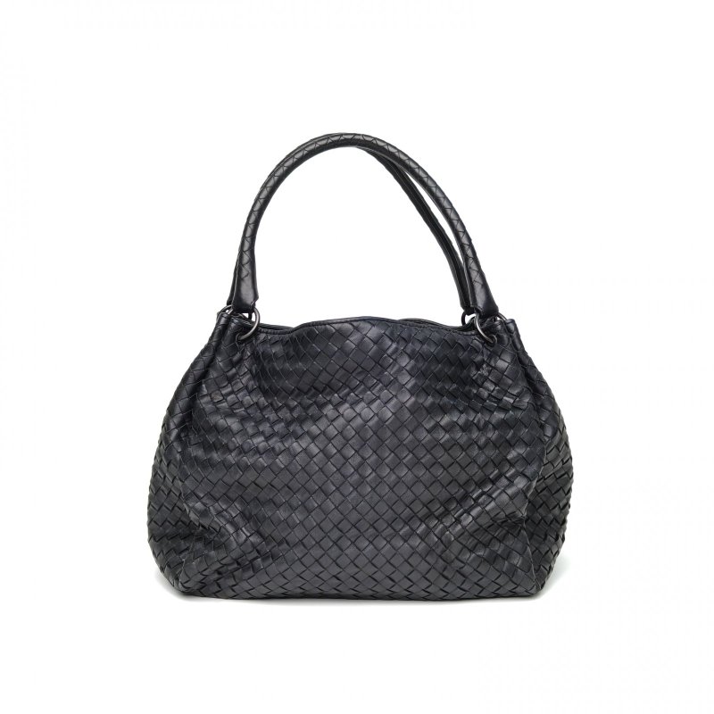 BOTTEGA VENETA 黑色羊皮鎢鋼扣編織手提單肩包肩背包-2
