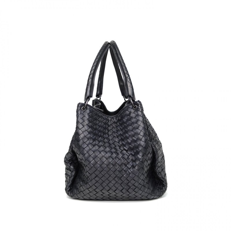 BOTTEGA VENETA 黑色羊皮鎢鋼扣編織手提單肩包肩背包-3