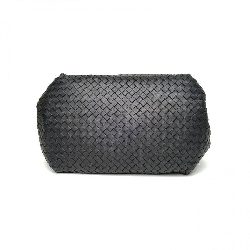 BOTTEGA VENETA 黑色羊皮鎢鋼扣編織手提單肩包肩背包-4