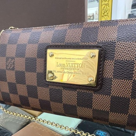 東區正精品㊣LV N55213 EVA 咖啡色棋盤格金牌金鍊手提包肩背包斜背包晚宴包腋下包 RZ5571-1