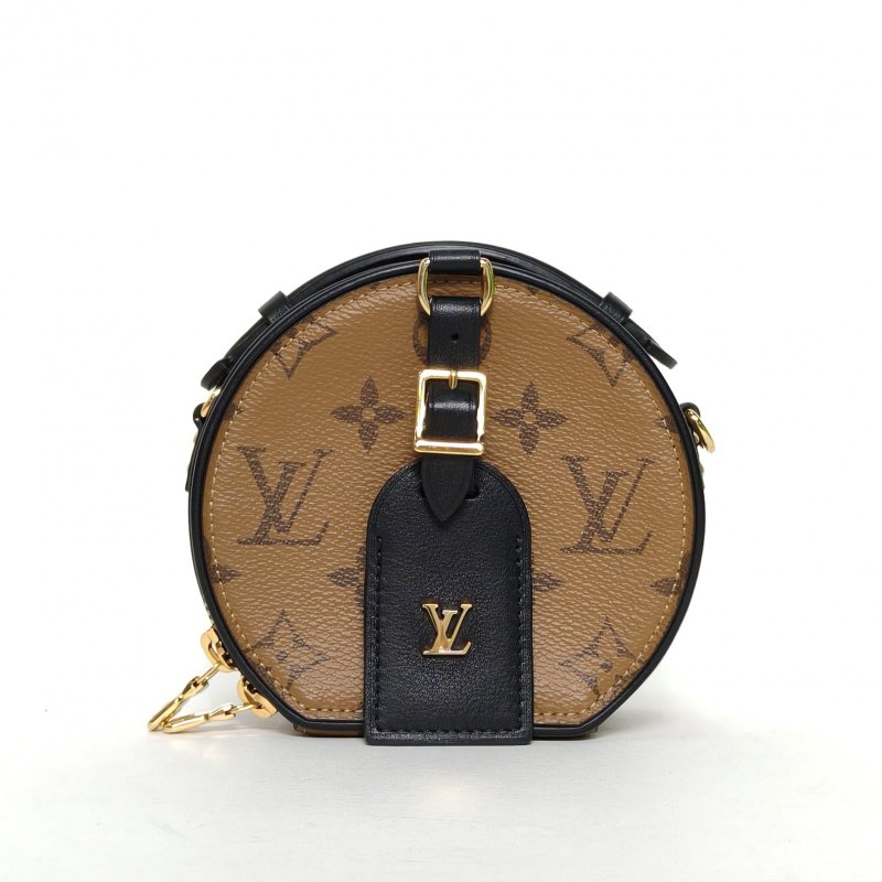 LOUIS VUITTON PETITEBOITECHAPEAU硬圓餅Mini13焦糖色PVC2019老花肩背包-0