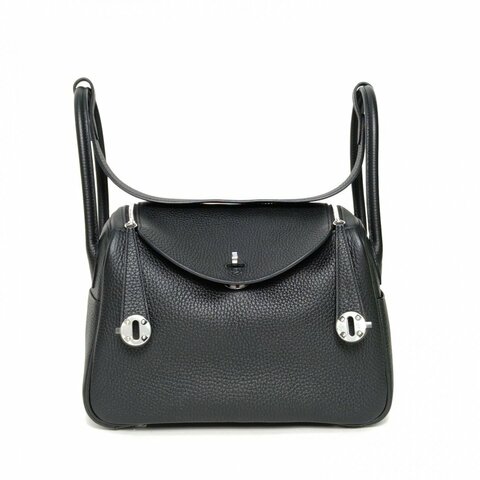 HERMES Lindy3089黑色TC皮C刻銀扣肩背包