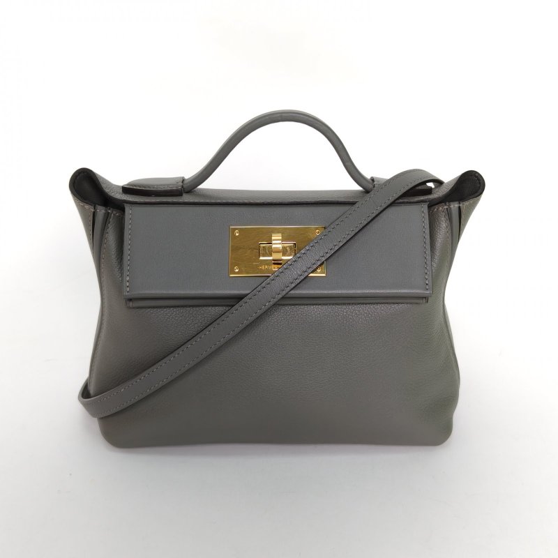 HERMES 2424mini210L積雨雲灰EC皮/Swift皮U刻金扣肩背包-0