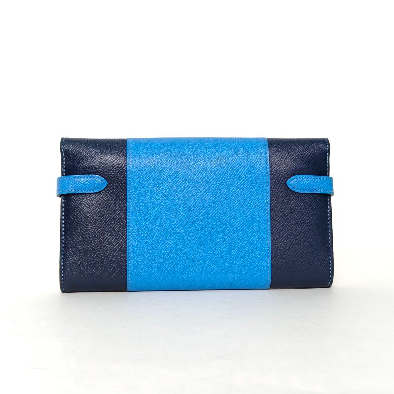 HERMES Kelly長款錢包2T天堂藍拼73寶石藍Epsom皮T刻銀扣肩背包-2
