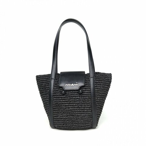 MARNI 黑色草編新款Riviera菜籃子單肩包肩背包