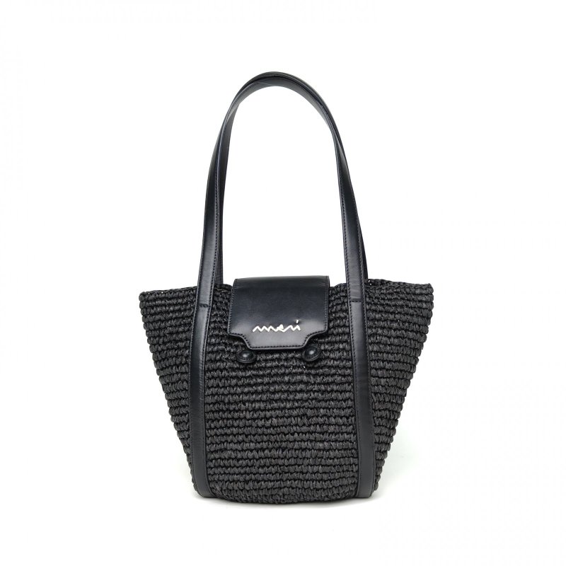 MARNI 黑色草編新款Riviera菜籃子單肩包肩背包-0
