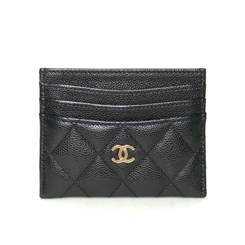 CHANEL CF敞口卡包11黑色荔枝牛皮鐳射標金扣肩背包