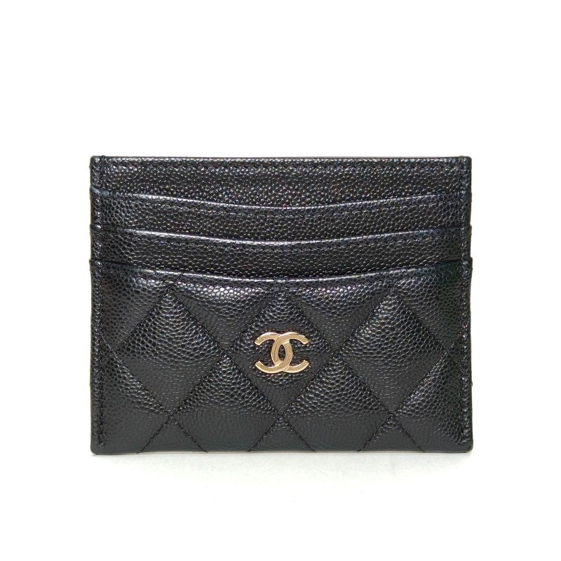 CHANEL CF敞口卡包11黑色荔枝牛皮鐳射標金扣肩背包-0