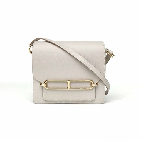 HERMES Roulis豬鼻子1980珍珠灰EC皮D刻金扣肩背包