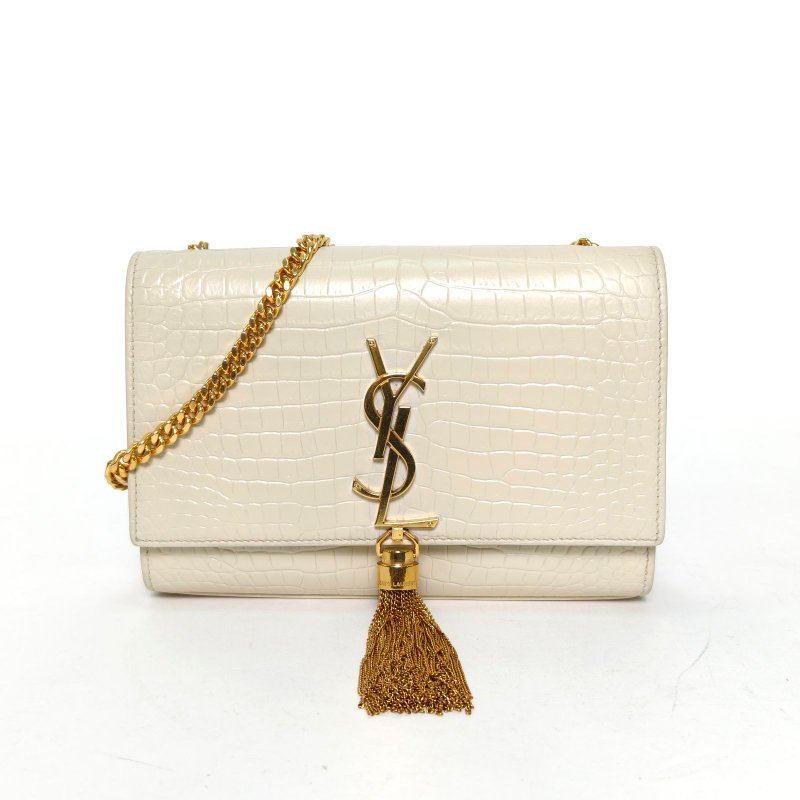 SAINT LAURENT KATE小號20鱷魚壓紋流蘇肩背包-0