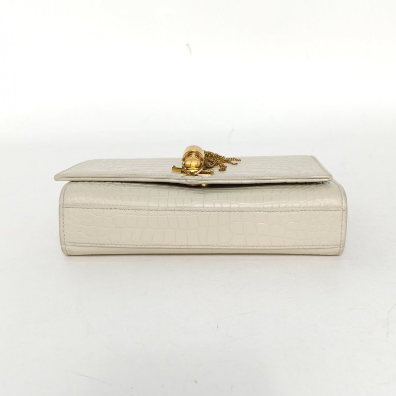 SAINT LAURENT KATE小號20鱷魚壓紋流蘇肩背包-4