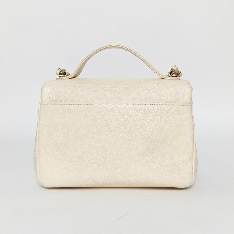 CHANEL BusinessAffinity口蓋郵差包配手柄小號19白色荔枝牛皮23開金扣菱格紋肩背包-2