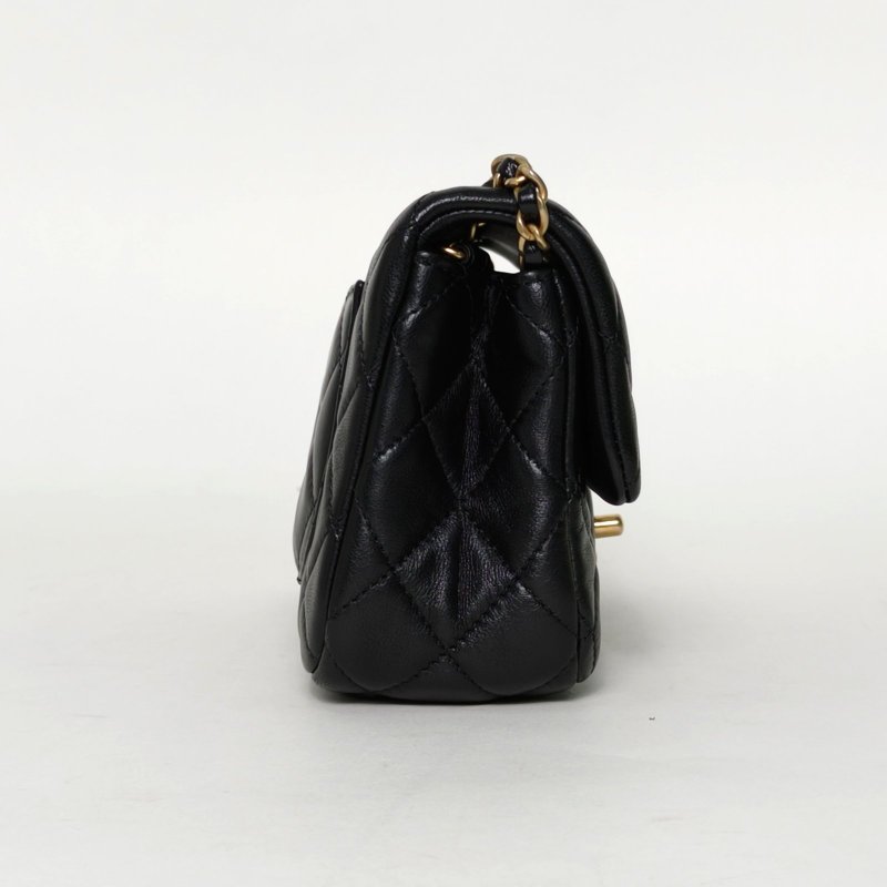 CHANEL CF口蓋包大Mini20黑色羊皮30開金扣金球調節扣肩帶肩背包-1