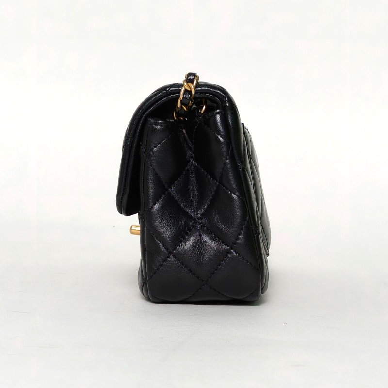 CHANEL CF口蓋包大Mini20黑色羊皮30開金扣金球調節扣肩帶肩背包-3