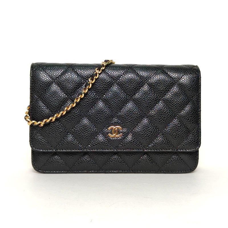 CHANEL CFWOC19黑色荔枝牛皮28開金扣肩背包-0