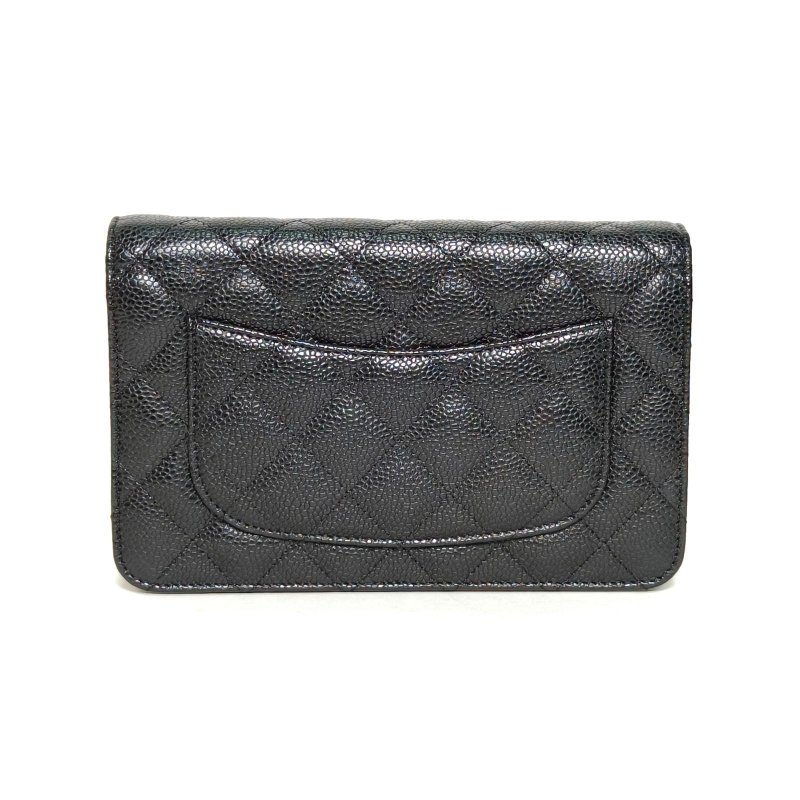 CHANEL CFWOC19黑色荔枝牛皮28開金扣肩背包-2