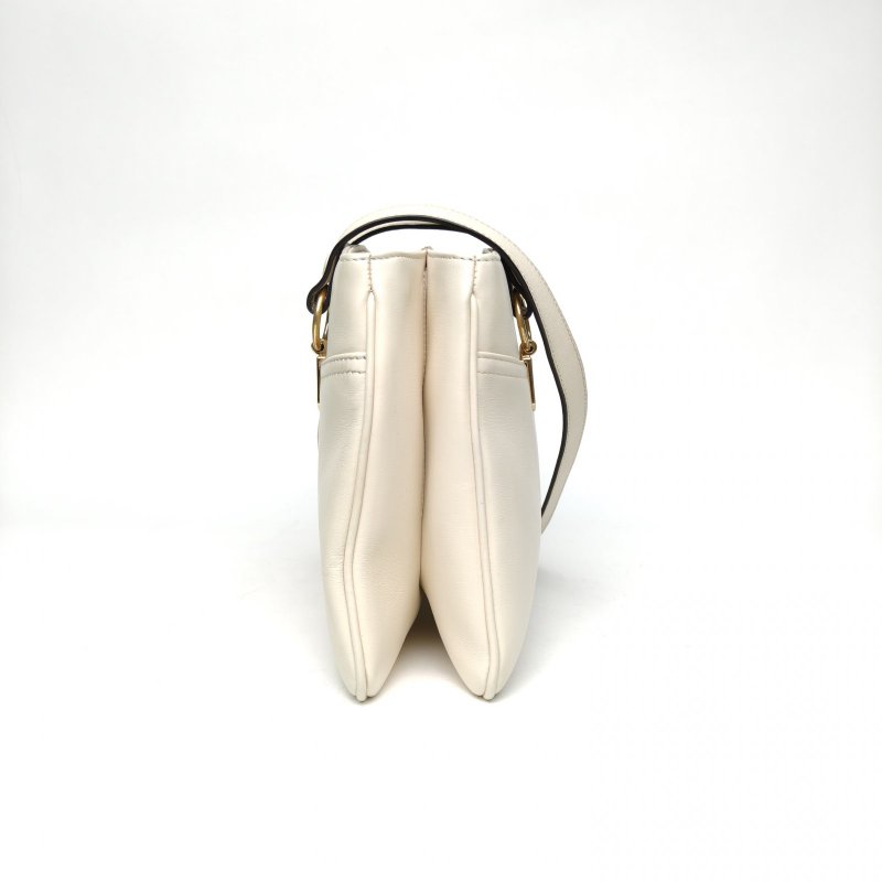 GUCCI Arli手提雙層單肩包37白色牛皮金扣肩背包-1