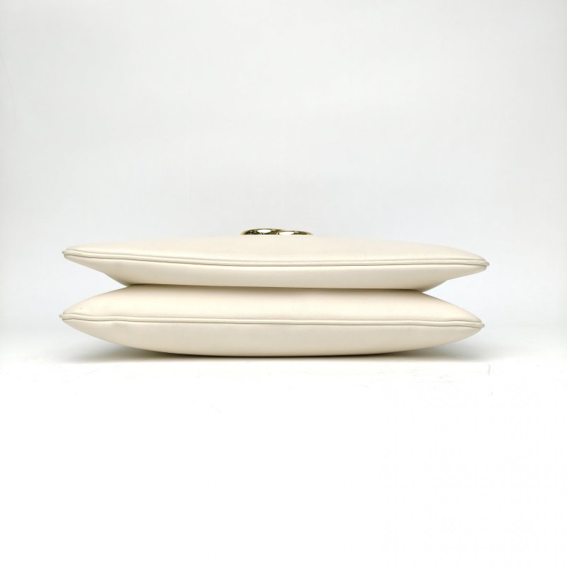 GUCCI Arli手提雙層單肩包37白色牛皮金扣肩背包-4