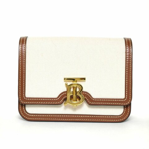 Burberry TBLogo標識斜挎包小號金棕色牛皮/帆布肩背包