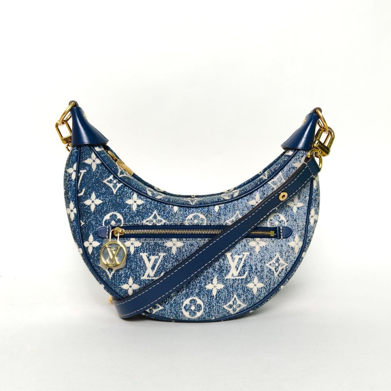 LOUIS VUITTON Loop豌豆包拼牛仔藍牛皮/帆布金扣晶片豌豆包牛皮拼帆布肩背包-0
