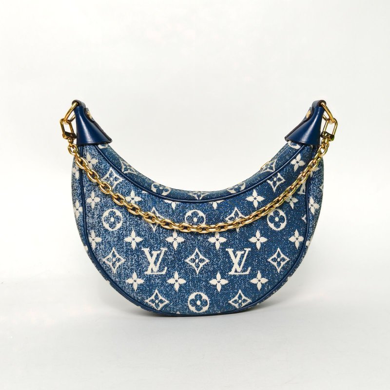 LOUIS VUITTON Loop豌豆包拼牛仔藍牛皮/帆布金扣晶片豌豆包牛皮拼帆布肩背包-2