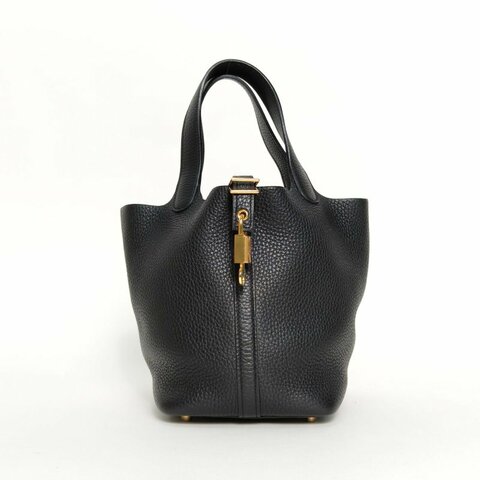 HERMES Picotin菜籃子1889黑色TC皮D刻金扣肩背包