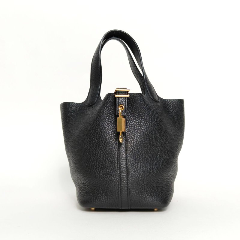 HERMES Picotin菜籃子1889黑色TC皮D刻金扣肩背包-0