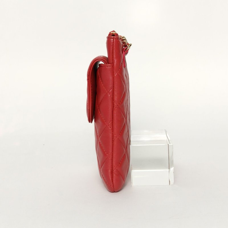 CHANEL 紅色羊皮29開金扣手機包帶子母零錢包肩背包-1