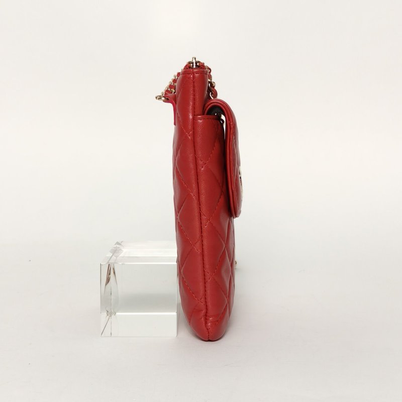 CHANEL 紅色羊皮29開金扣手機包帶子母零錢包肩背包-3