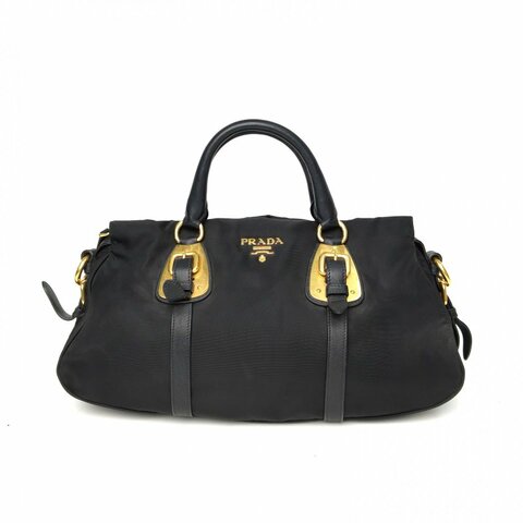 PRADA 黑色尼龍降落傘手提包斜挎包配可拆卸肩帶肩背包